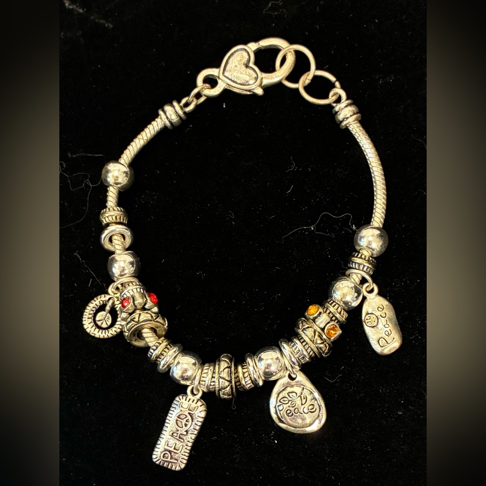 Brighton Silver Peace Charm Bracelet.